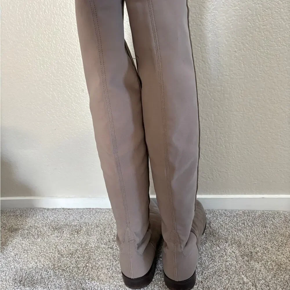 Stuart Weitzman Suede Over-The-Knee Flat Boots - 8.5 - Slate Grey